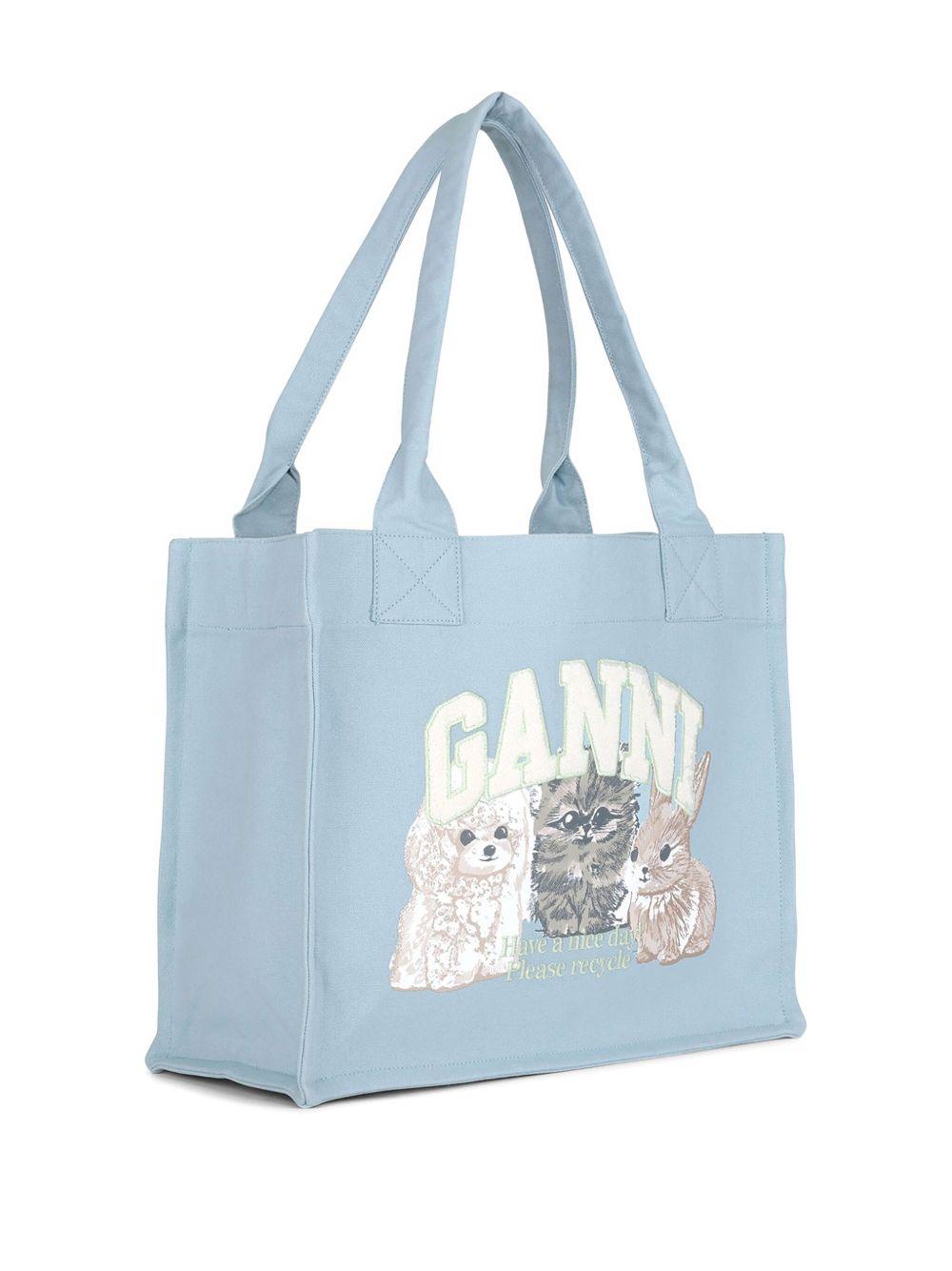 Blue Animal Large Tote A7170 326 SOFT CHAMBRAY GANNI