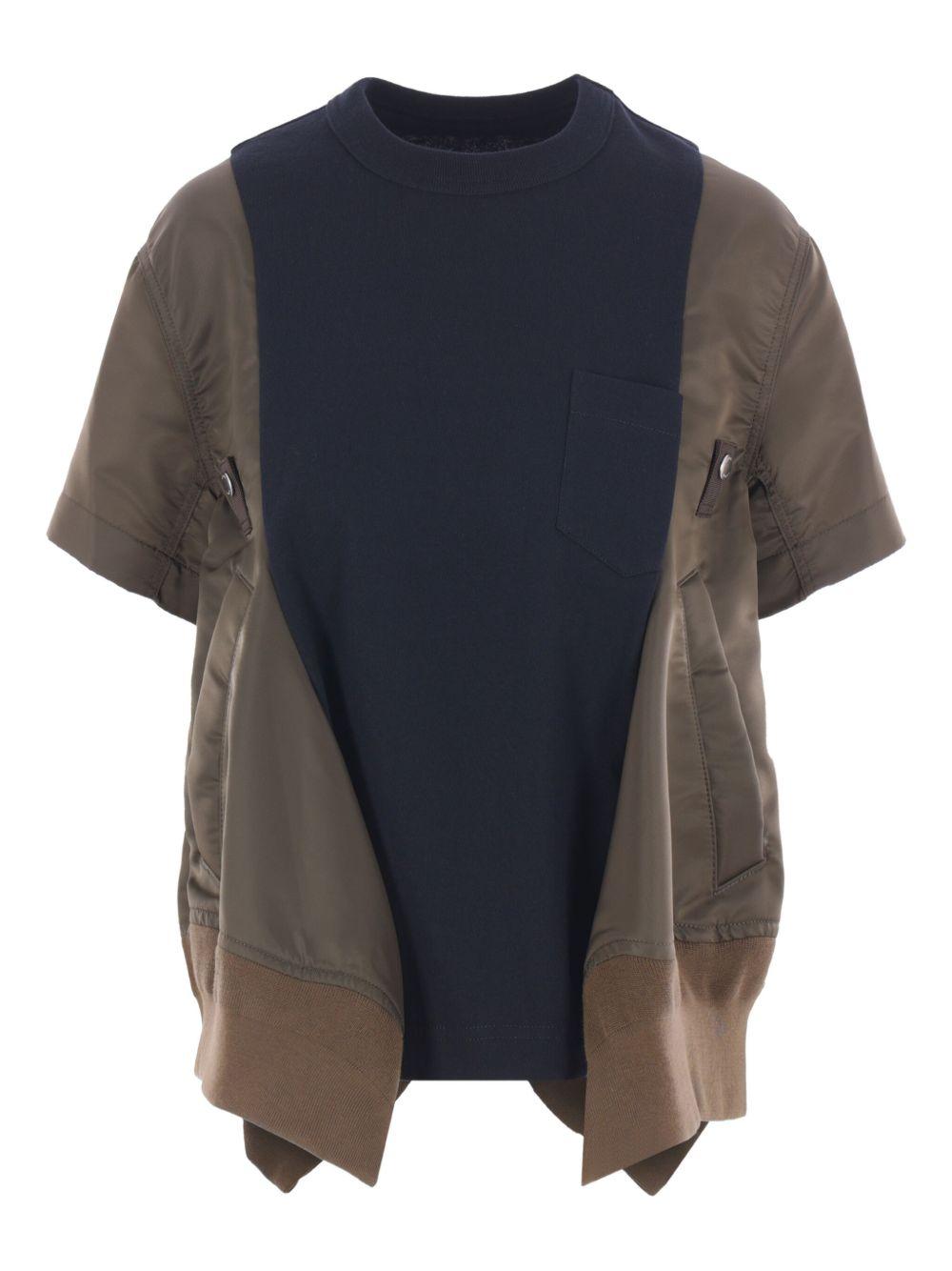 Nylon Twill And Cotton Jersey T-shirt 2507998 532 DARK KHAKI X NAVY SACAI