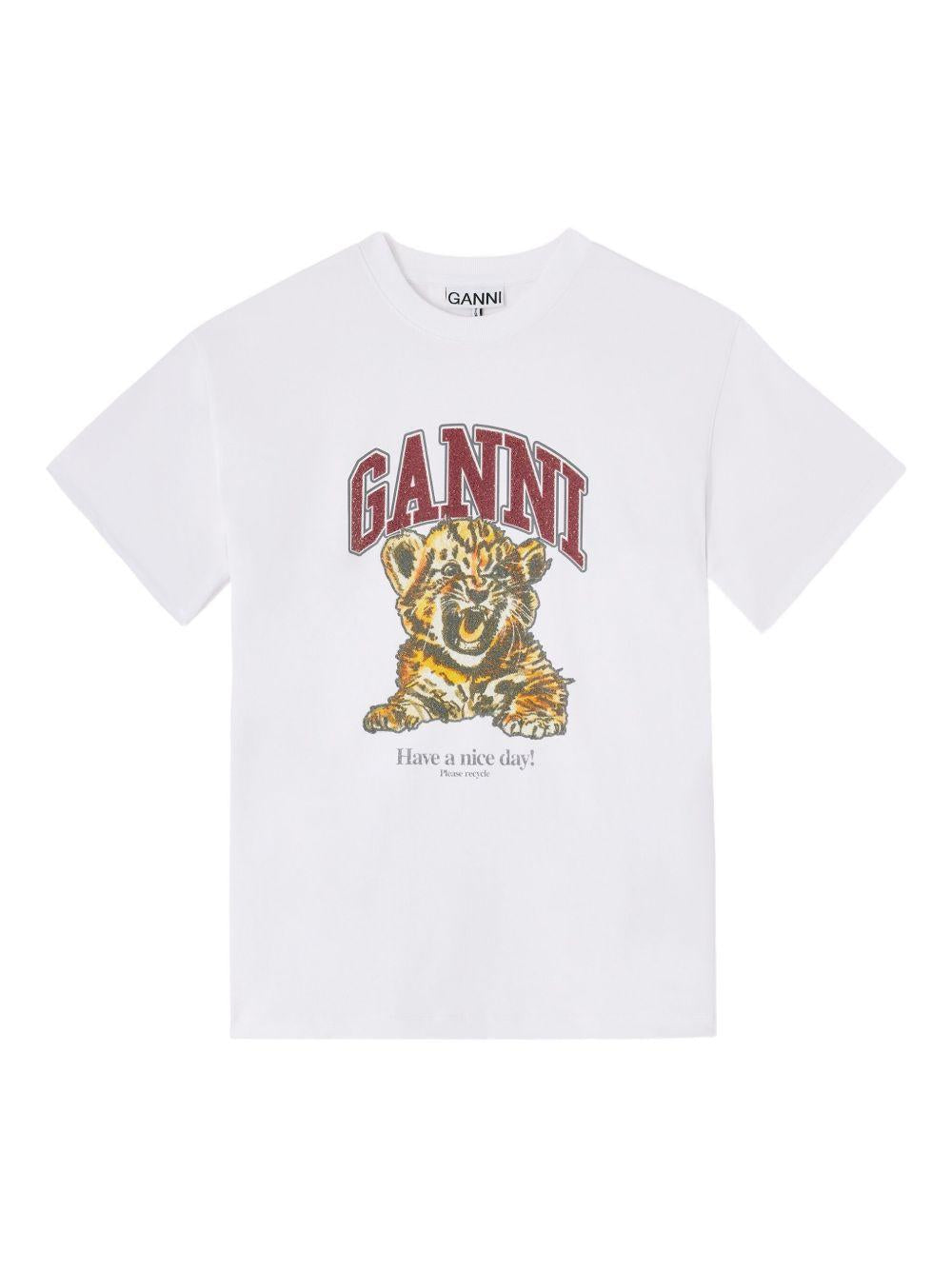 White Beaded Tiger T-shirt A1050060 151 BRIGHT WHITE GANNI