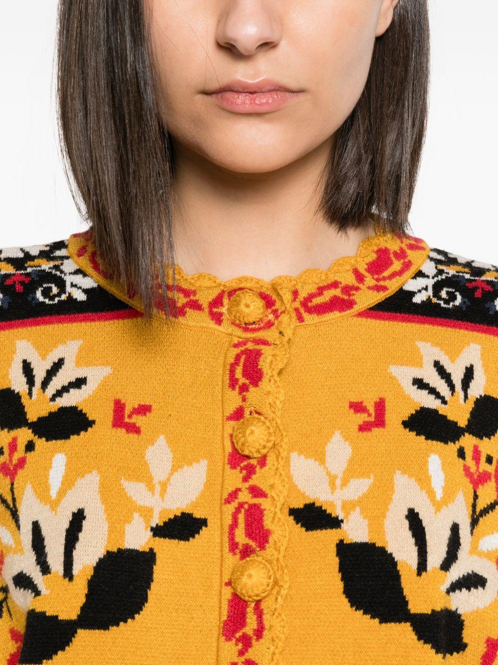 Floral-intarsia scalloped-trim cardigan 344332 26044 FLOWER MUSTARD FARM RIO