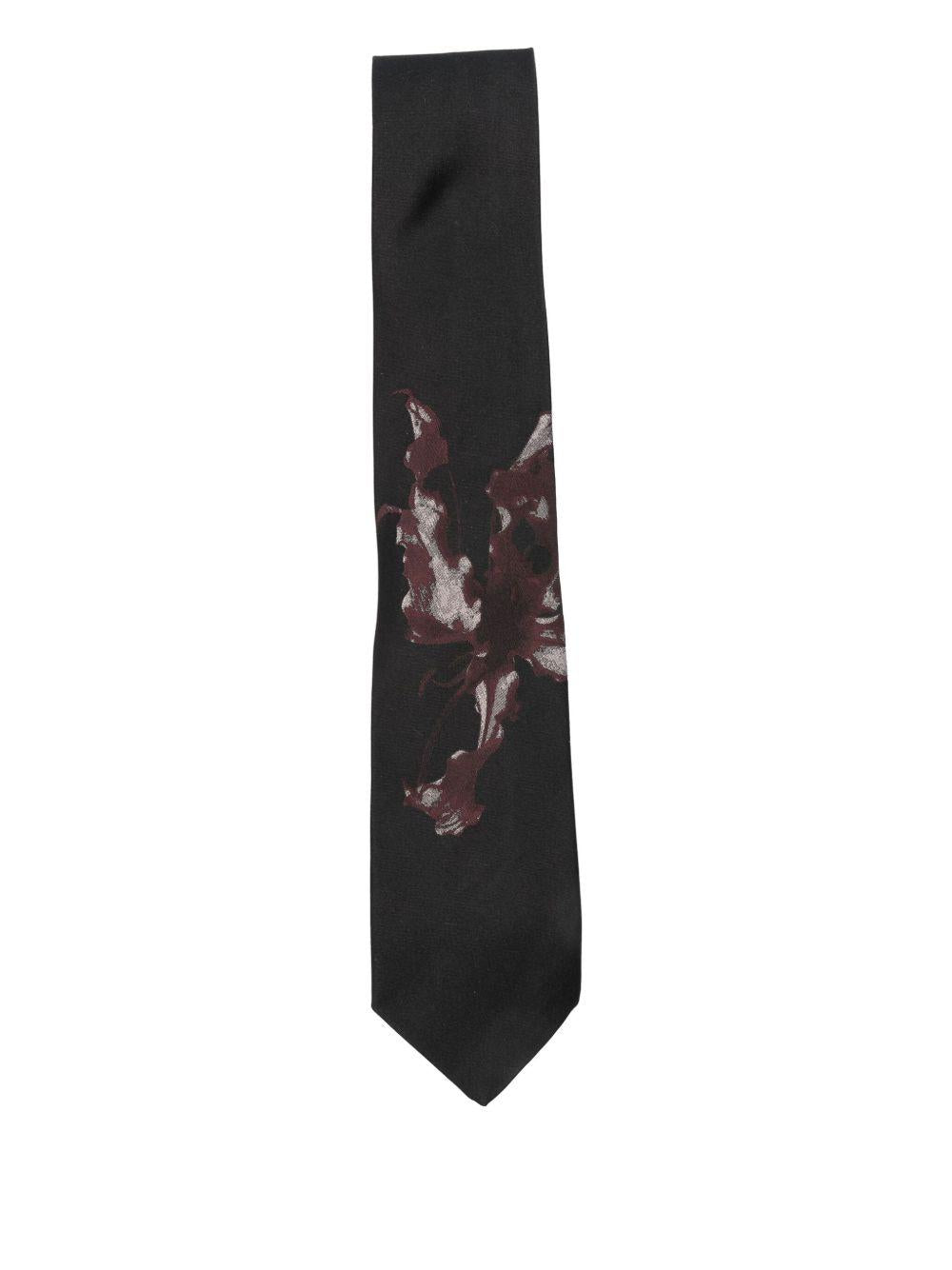 Printed Silk Tie<BR/> TIE102W2905 900 BLACK DRIES VAN NOTEN