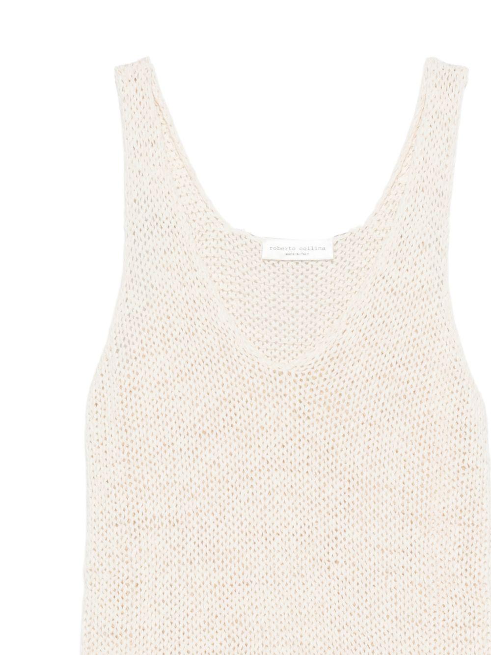 Top a maglia traforata con scollo a V 261FXA41014 02 ECRU ROBERTO COLLINA