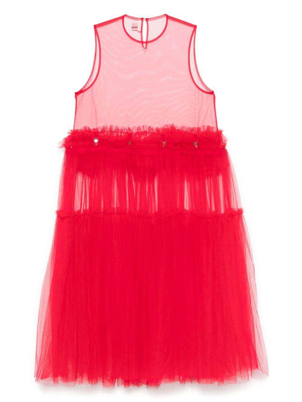 Abito midi in tulle di nylon rosso 3OO002S25 2 RED NOIR KEI NINOMIYA