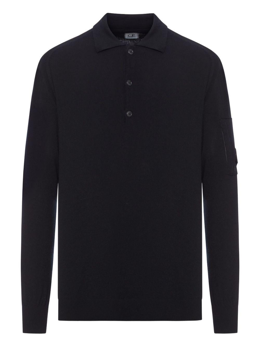 Extrafine Merino Wool Polo Sweater 19CMKN038A005528A 999 BLACK CP COMPANY