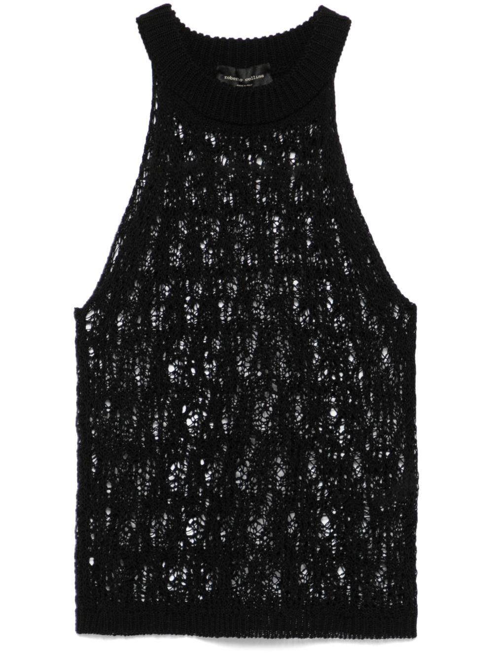 Top in maglia effetto pizzo B22014 09 NERO ROBERTO COLLINA