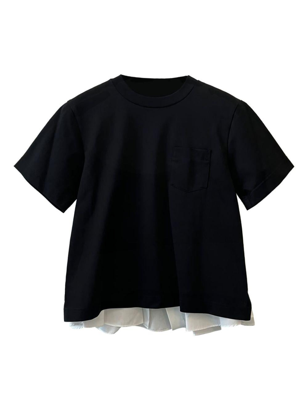 Cotton & Organza Jersey T-shirt 2508014 004 BLACK OFF WHITE SACAI