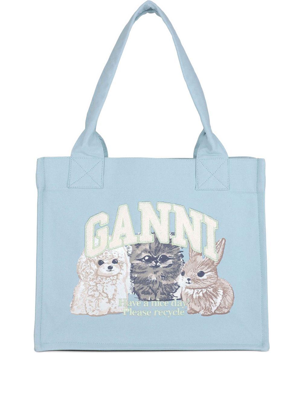 Blue Animal Large Tote A7170 326 SOFT CHAMBRAY GANNI