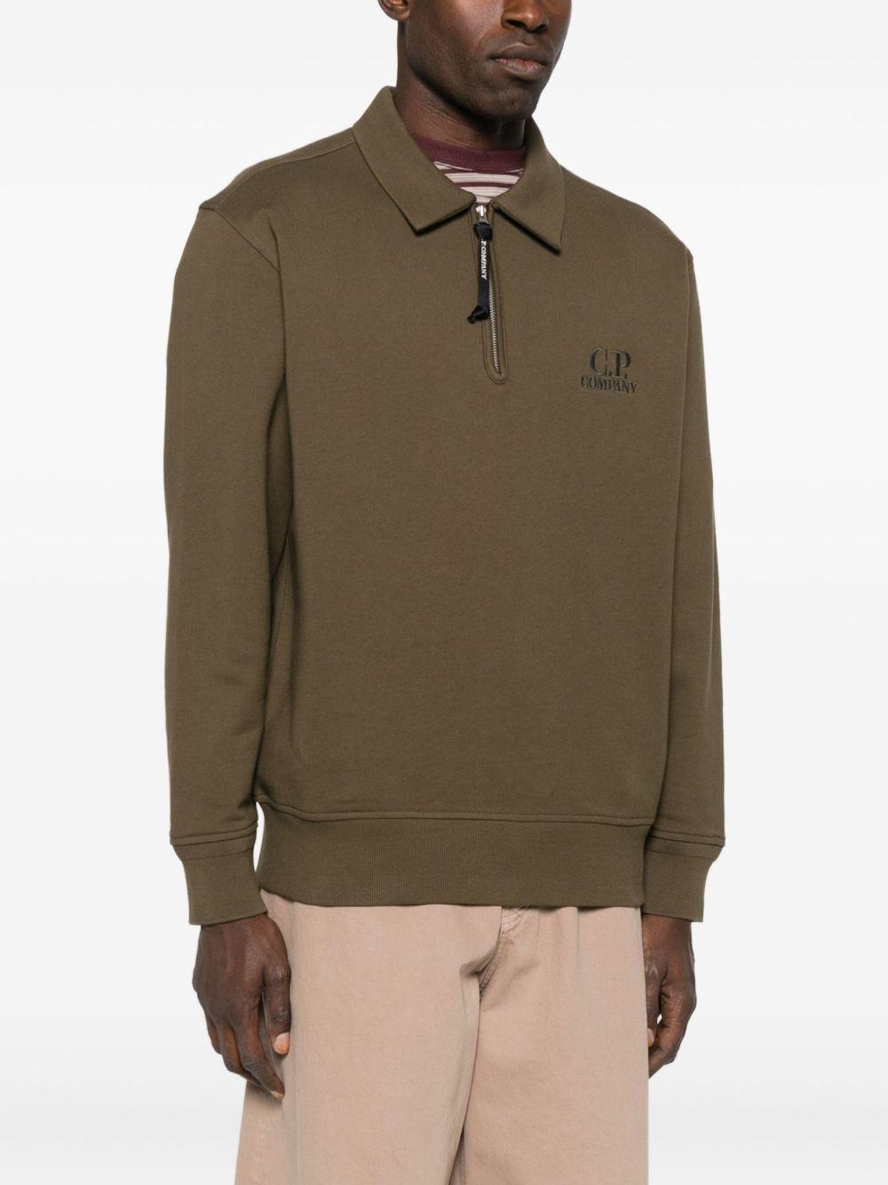 Diagonal Raised Fleece Half Zip Sweatshirt 19CMSS140A005086W 683 IVY GREEN CP COMPANY