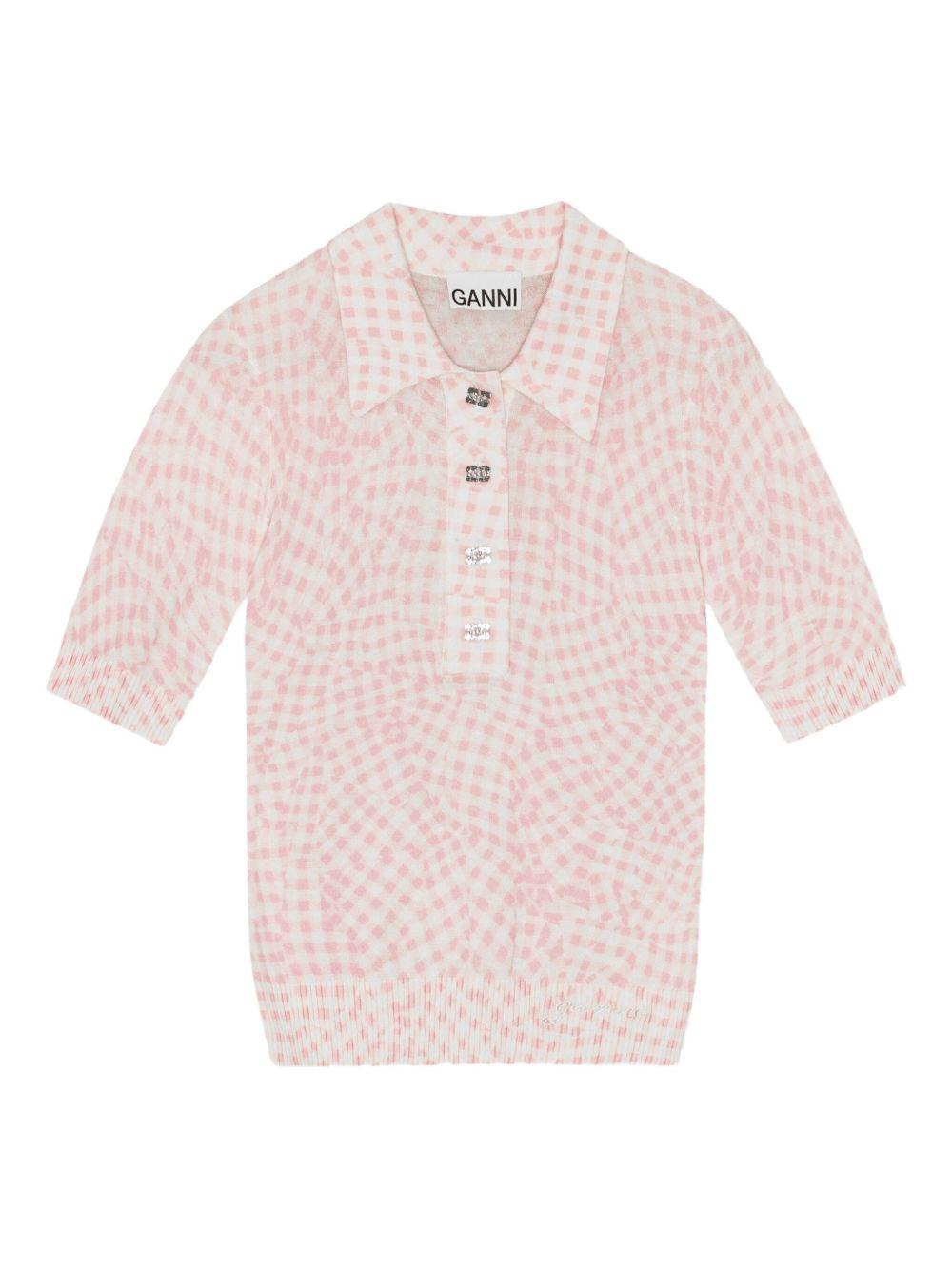 Pink Sheer Cotton Printed Polo Shirt K2491 038 BLEACHED MUAVE GANNI