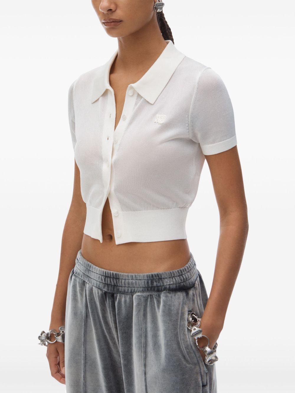 Cardigan polo in viscosa con logo ricamato 4KC1253077 104 SOFT WHITE ALEXANDER WANG