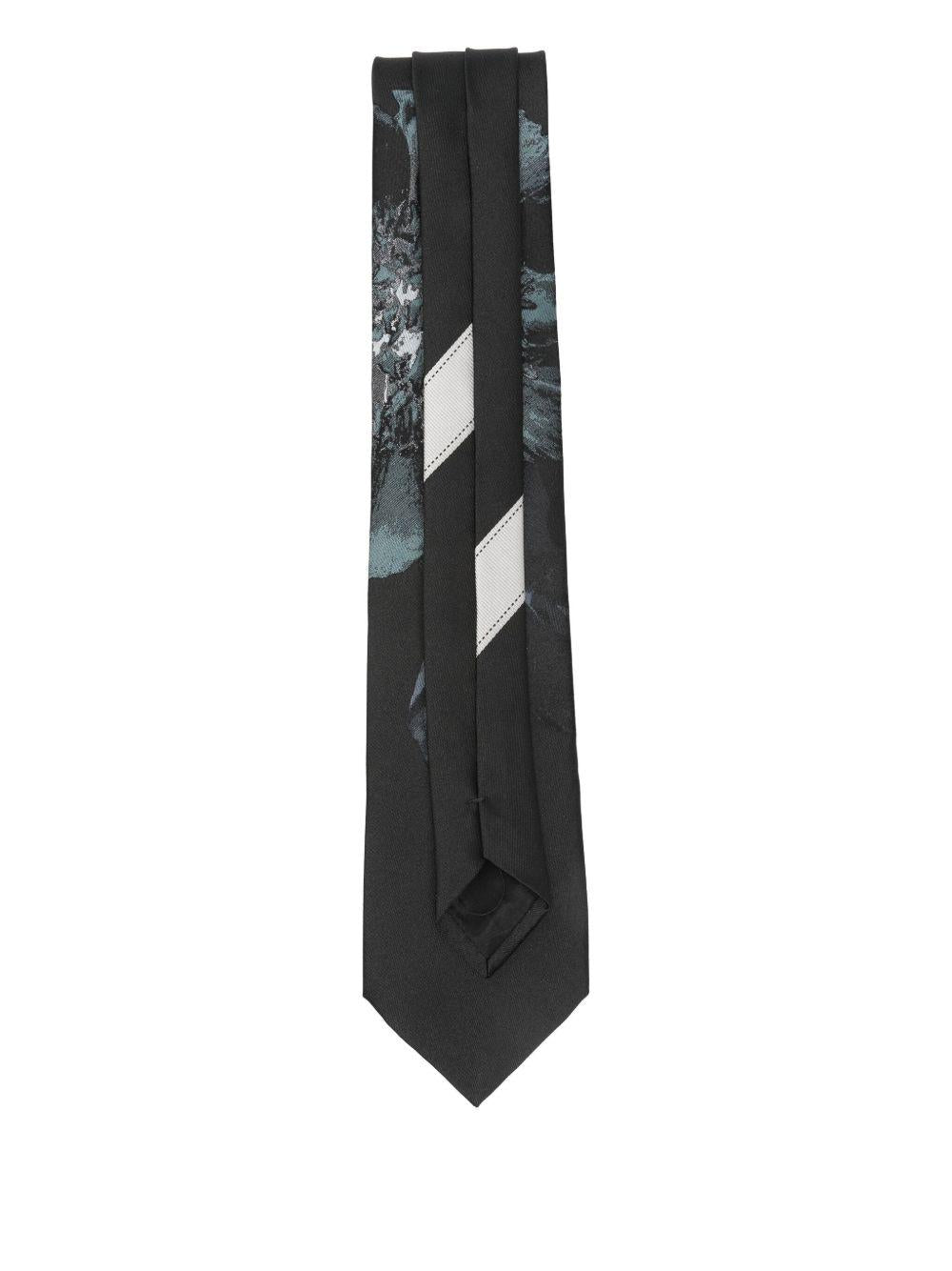 Printed Silk Tie<BR/> TIE102Q2904 503 TURQUOISE DRIES VAN NOTEN