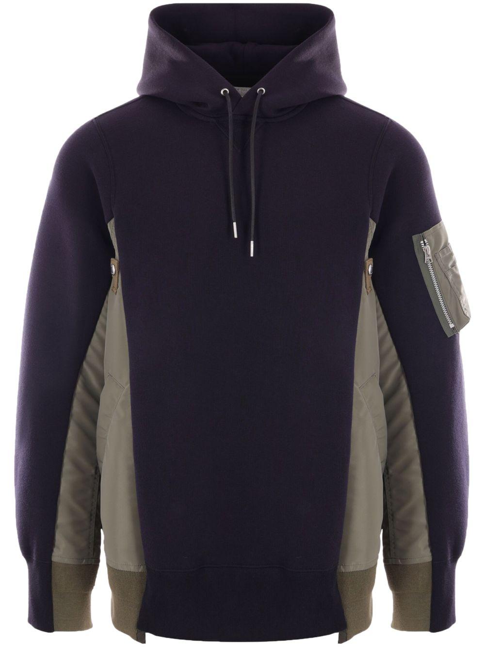 Sponge Sweat and Nylon Twill Hoodie SCM220 212 NAVY KHAKI SACAI