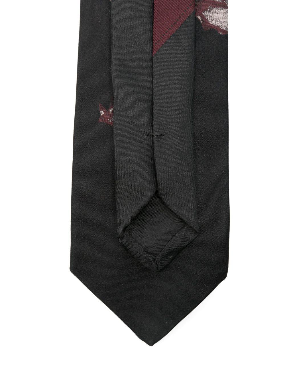 Printed Silk Tie<BR/> TIE102W2905 900 BLACK DRIES VAN NOTEN