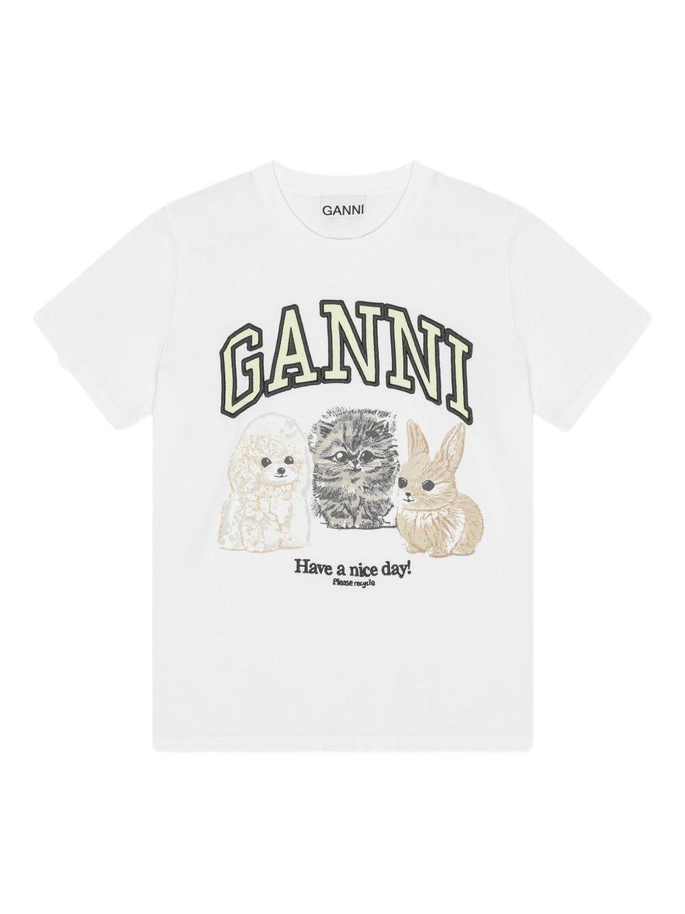 White Animal Print T-shirt T4237 151 BRIGHT WHITE GANNI