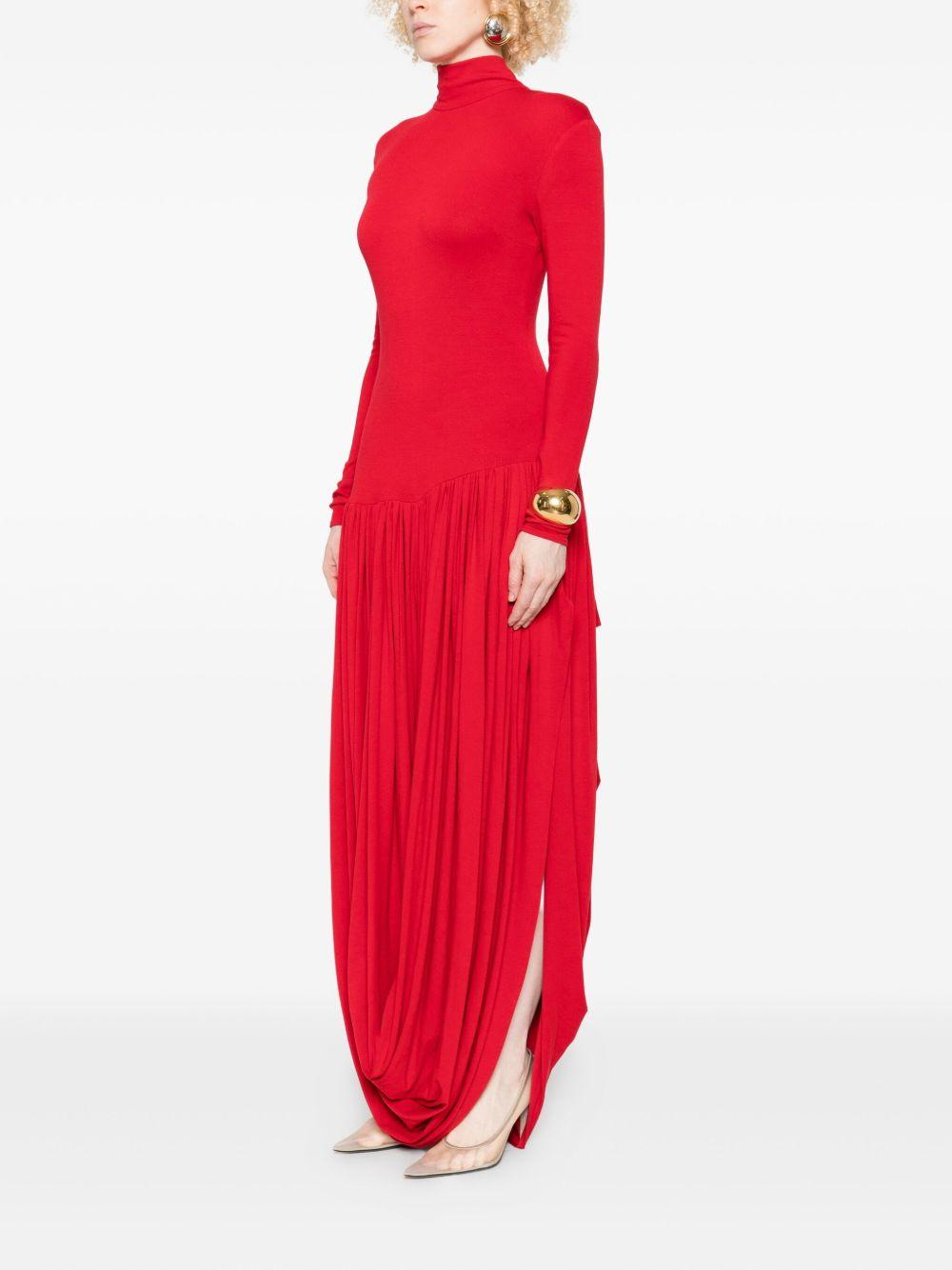 Open-Leg Long-Sleeve Draped Midi Dress in Red 264925 RED MAGDA BUTRYM