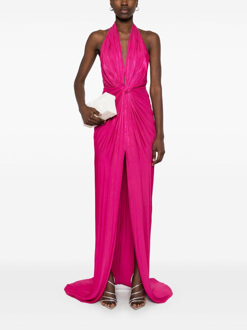 Colette Lurex Georgette Halterneck Gown<BR/> PS2342 MAGENTA COSTARELLOS