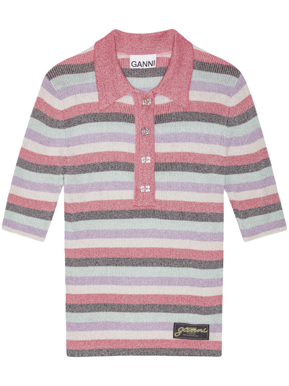 Pink Striped Sparkle Rib Polo T-Shirt K2480 999 MULTICOLOUR GANNI