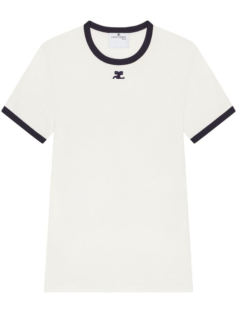 Signatutre Contrast T-Shirt 125JTS020JS0203 0083 BLANC HERITAGE NAVY COURREGES