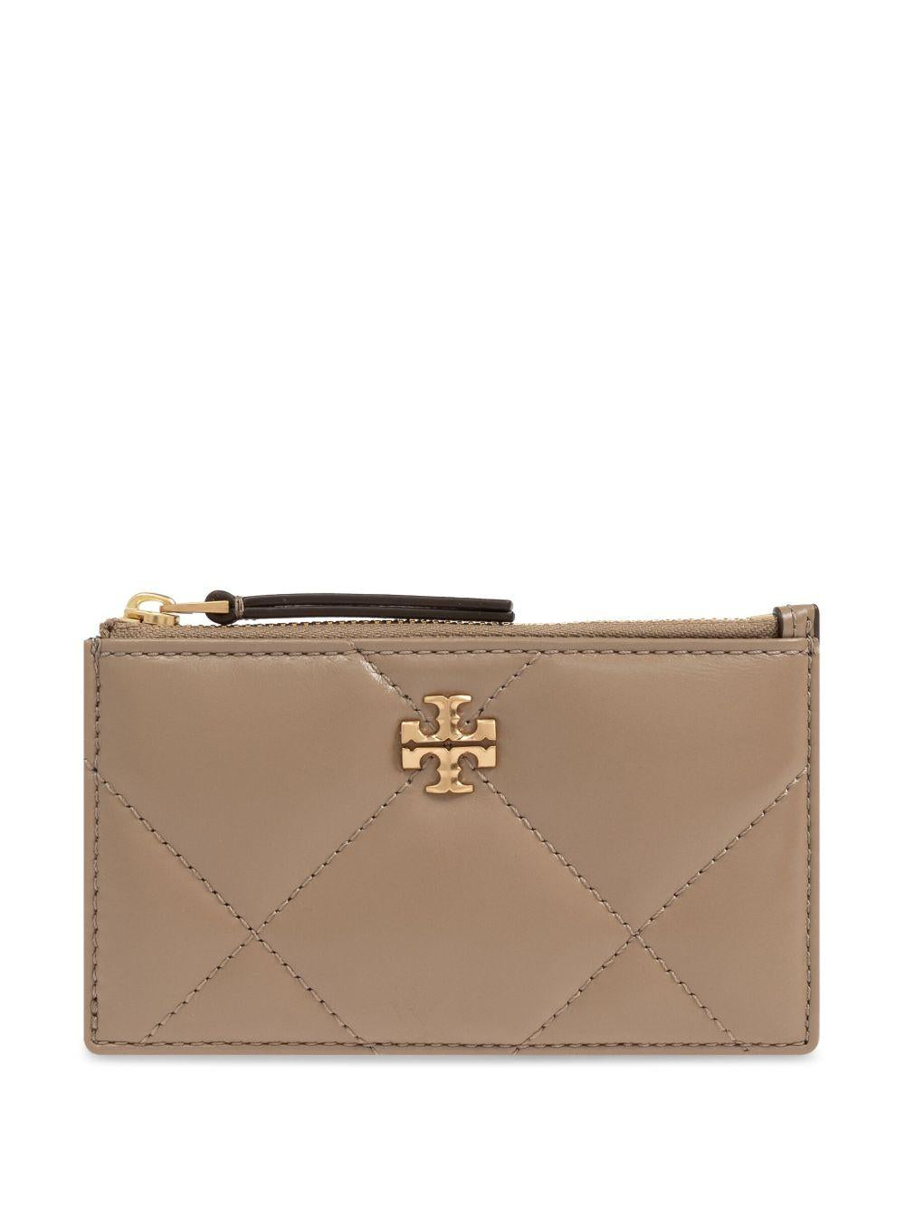 Portacarte Kira trapuntato a motivo diamante con zip 158629 250 TAUPE OAK TORY BURCH