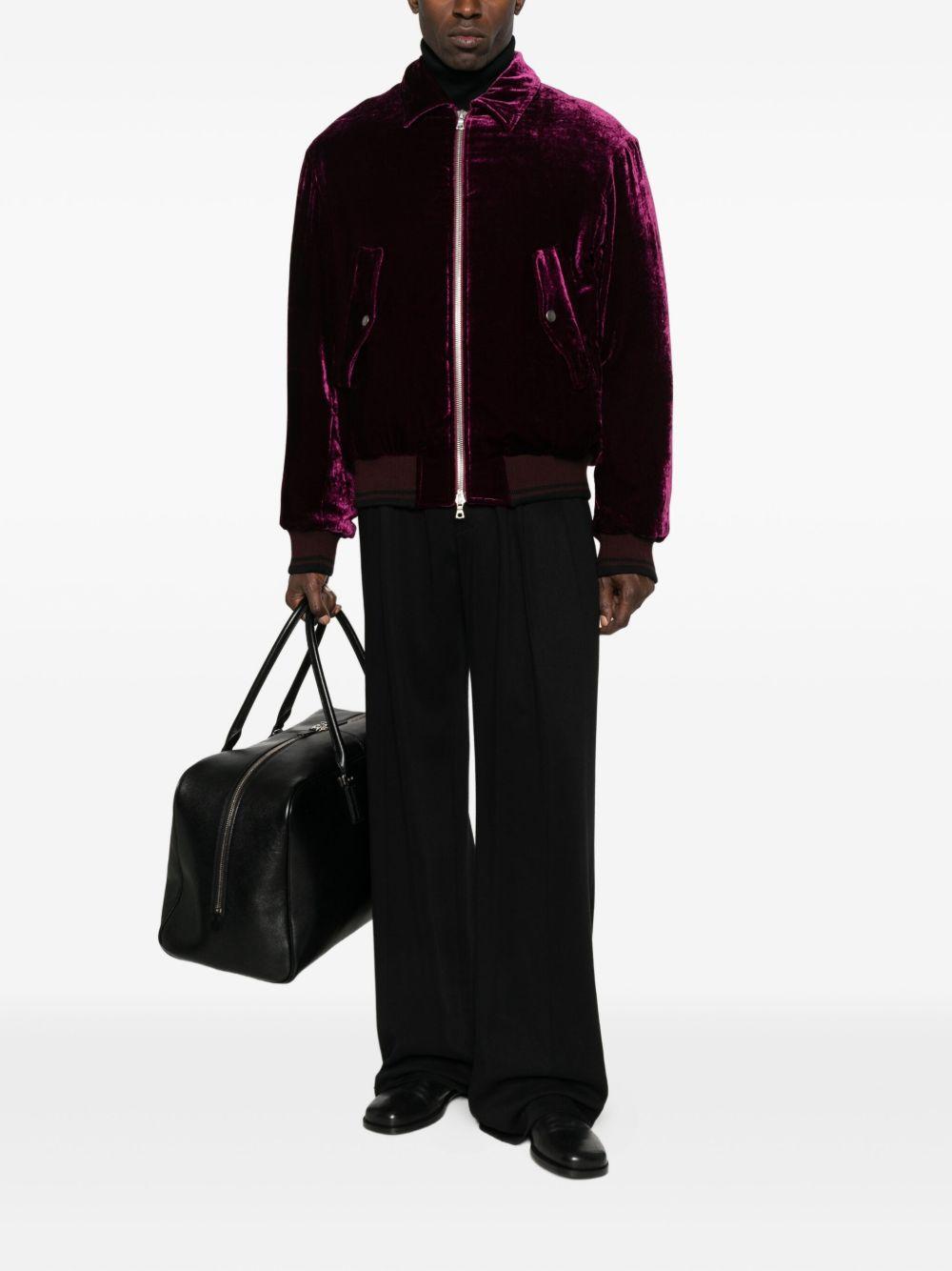 Back Zip Velvet Bomber Jacket Violet VENLO2282 400 VIOLET DRIES VAN NOTEN