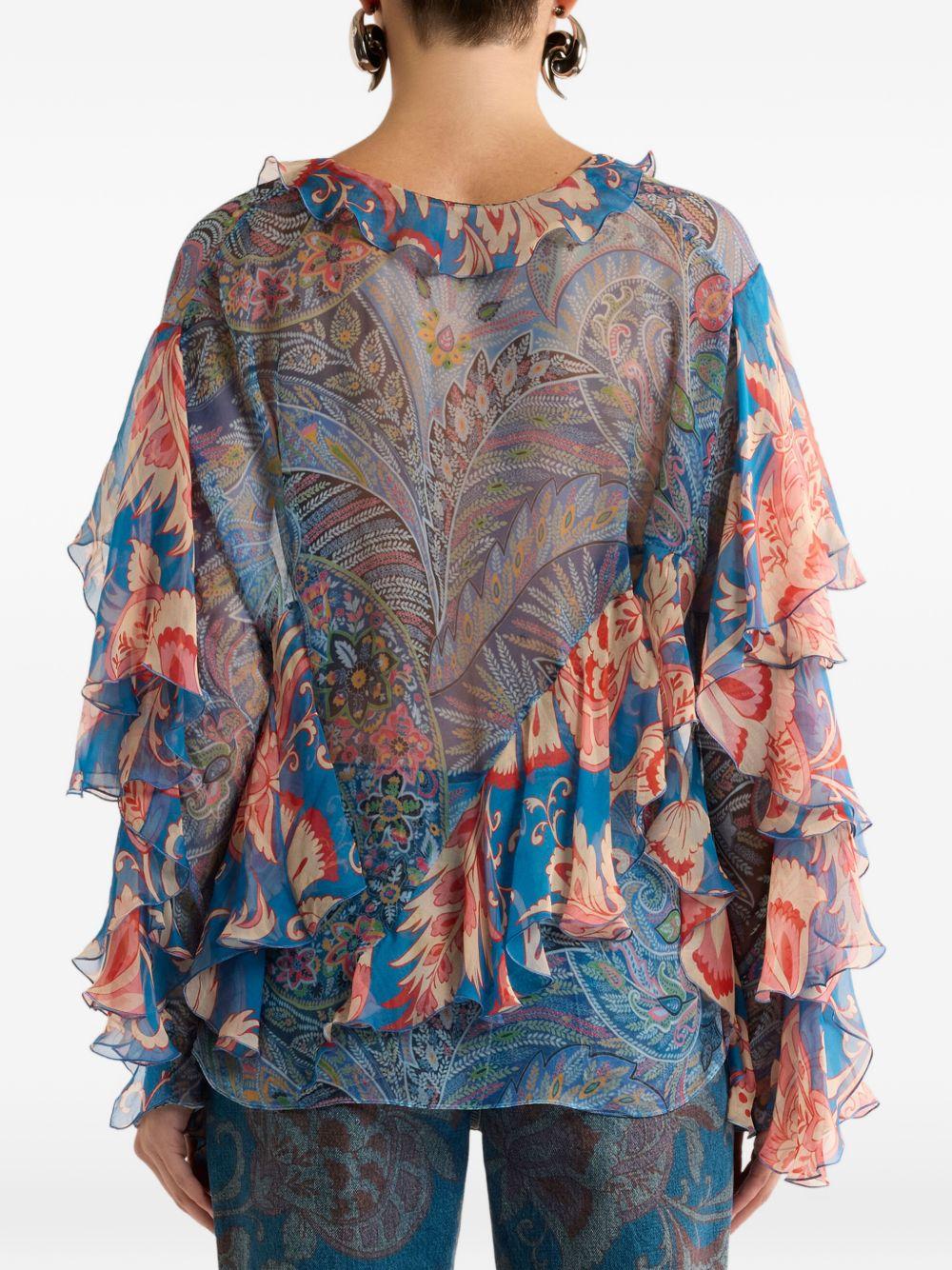 Blusa in seta a maniche lunghe con volant e motivo floreale WRJA017799SA1Q7 X0887 ETRO