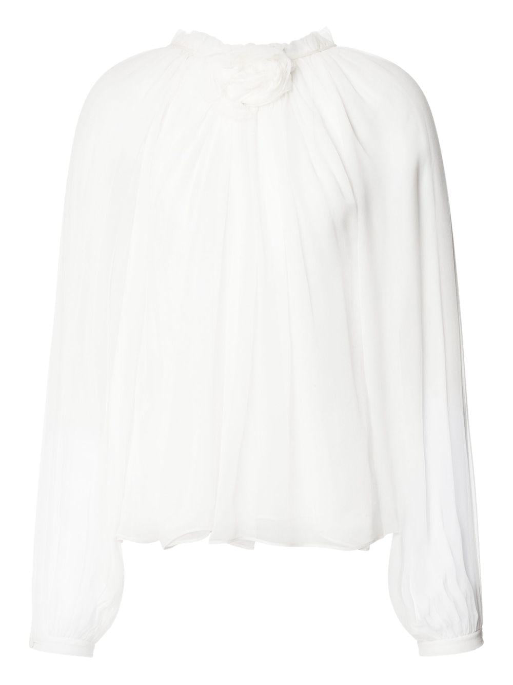 Blusa Semi Trasparente con Applicazioni a Fiori 252M02135115 0002 BIANCO ALBERTA FERRETTI