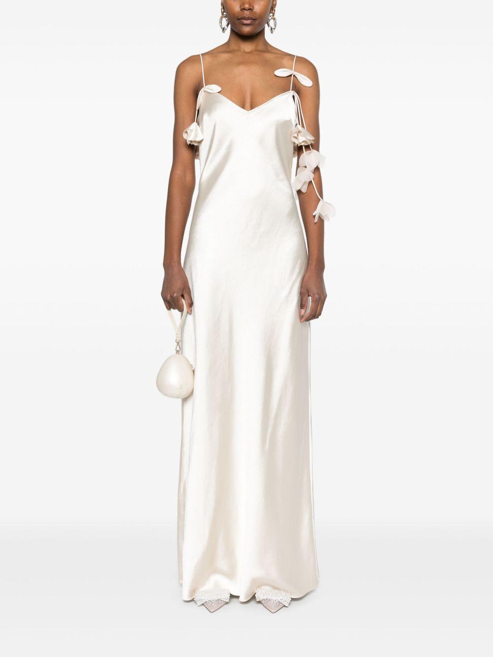 Floral-appliqué satin maxi dress SS25255XCH WHITE SELF-PORTRAIT