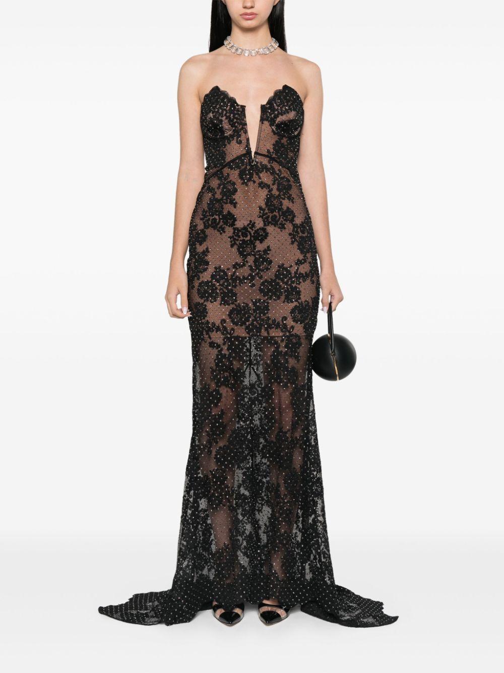 Rhinestoned lace maxi dress RS25201XB BLACK SELF-PORTRAIT