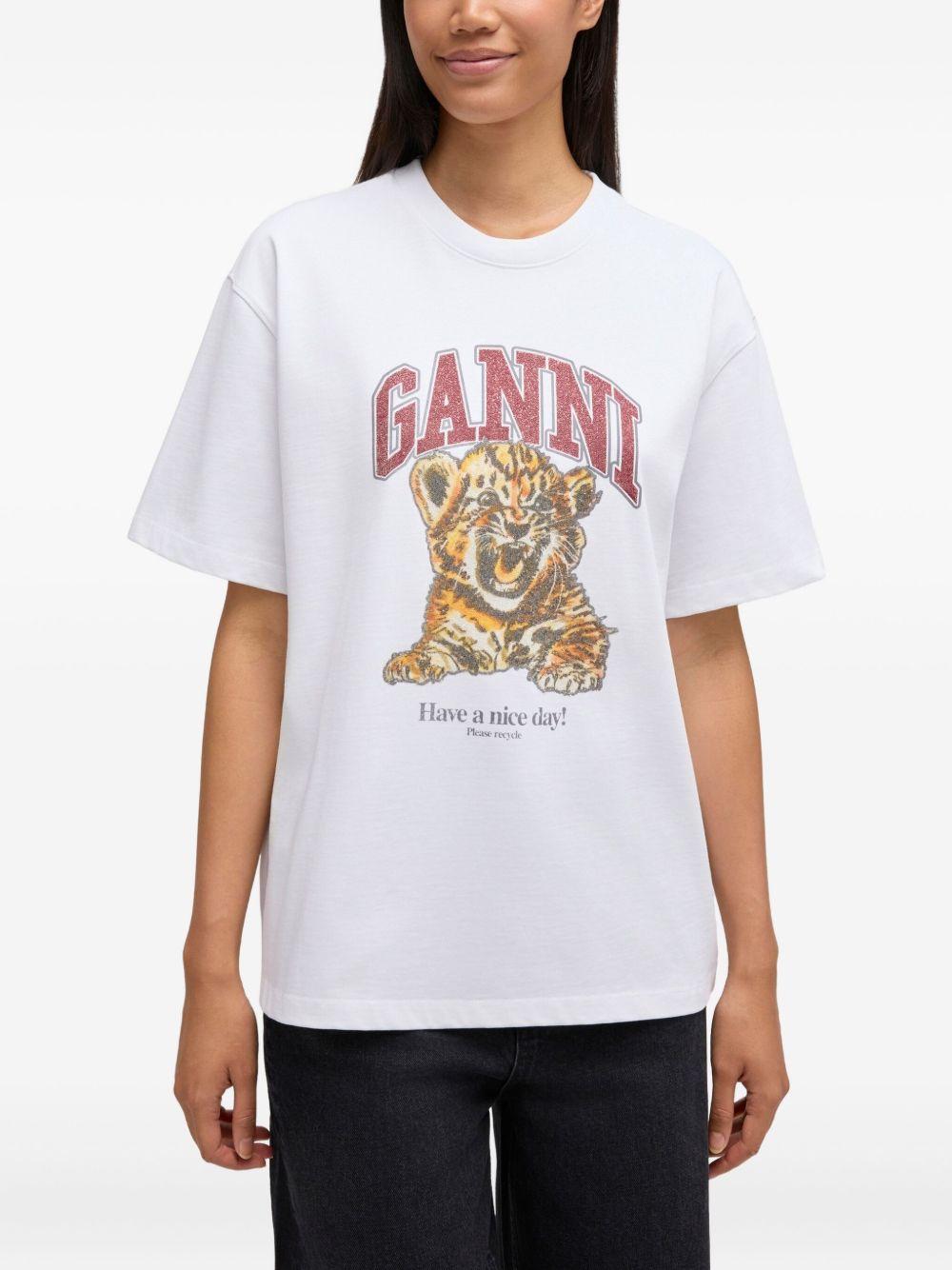 White Beaded Tiger T-shirt A1050060 151 BRIGHT WHITE GANNI