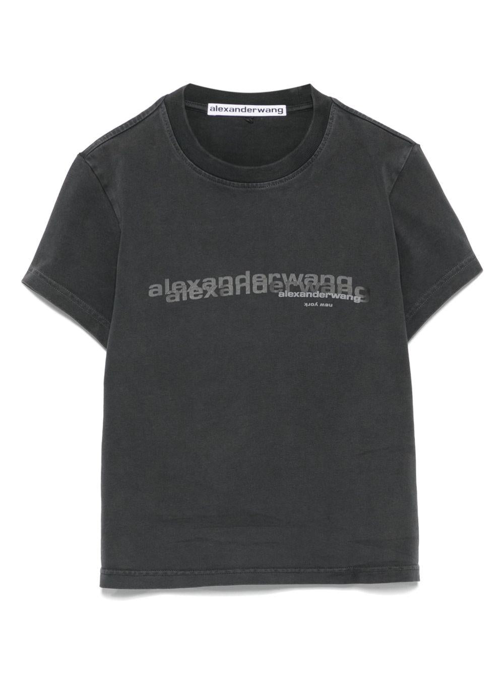 T-shirt Nera Effetto Ristretto con Logo 1CC3251103 011 WASHED BLACK ALEXANDER WANG
