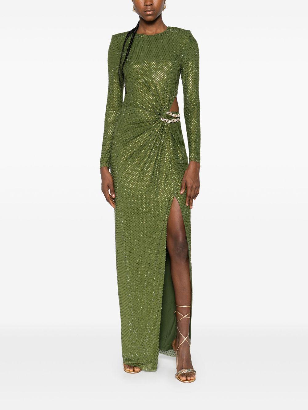 Abito Maxi Verde Oliva con Strass e Cut-Out SC25004XG GREEN SELF-PORTRAIT