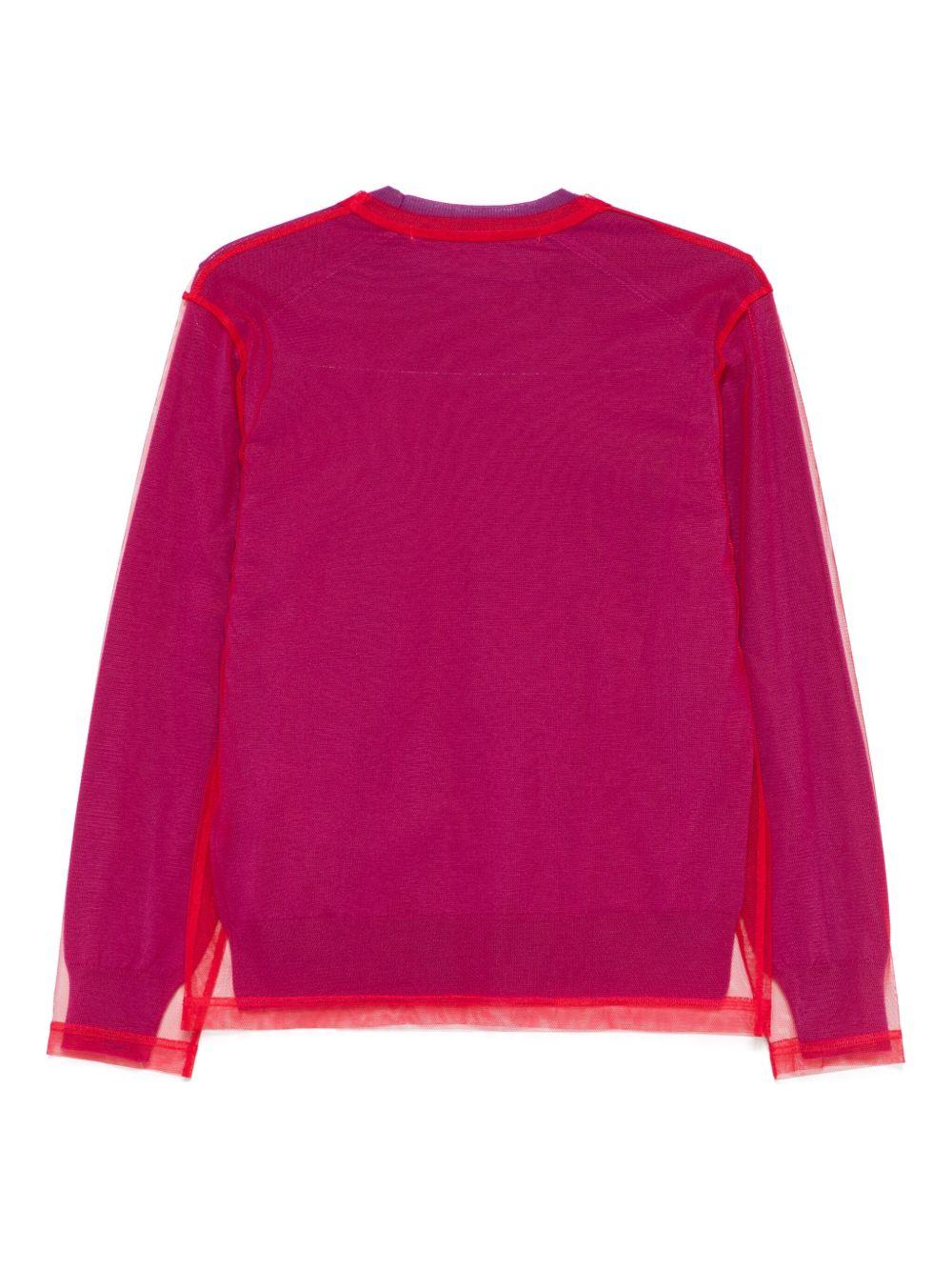 Purple & Red Worsted Wool x Nylon Tulle Top GOB21S25 3 PURPLE RED COMME DES GARCONS