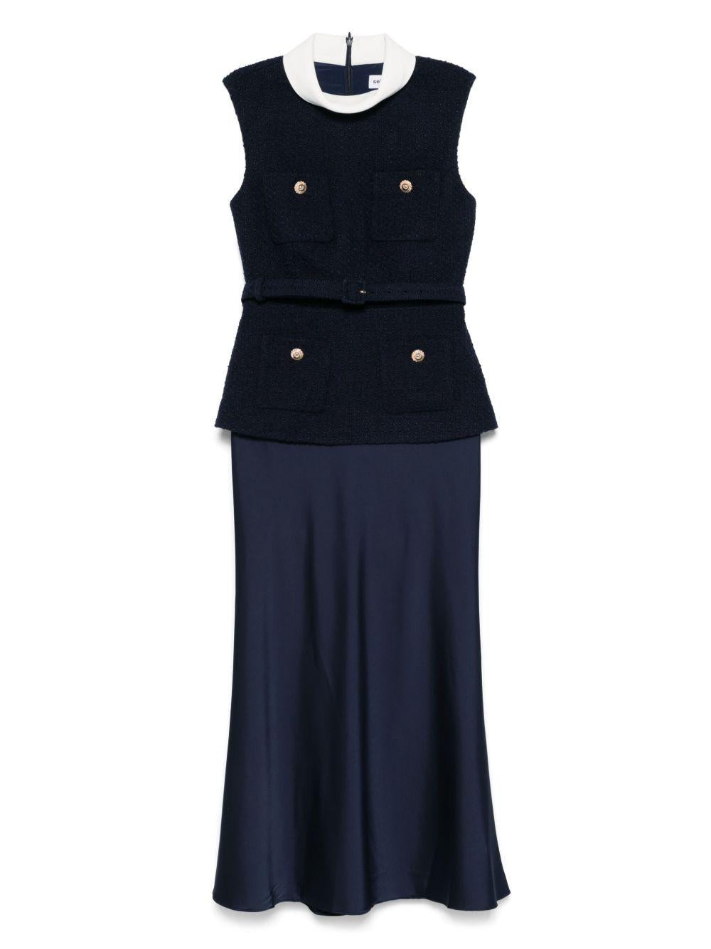 Abito midi smanicato in bouclé blu navy<BR/> PF25034MBL BLUE SELF-PORTRAIT