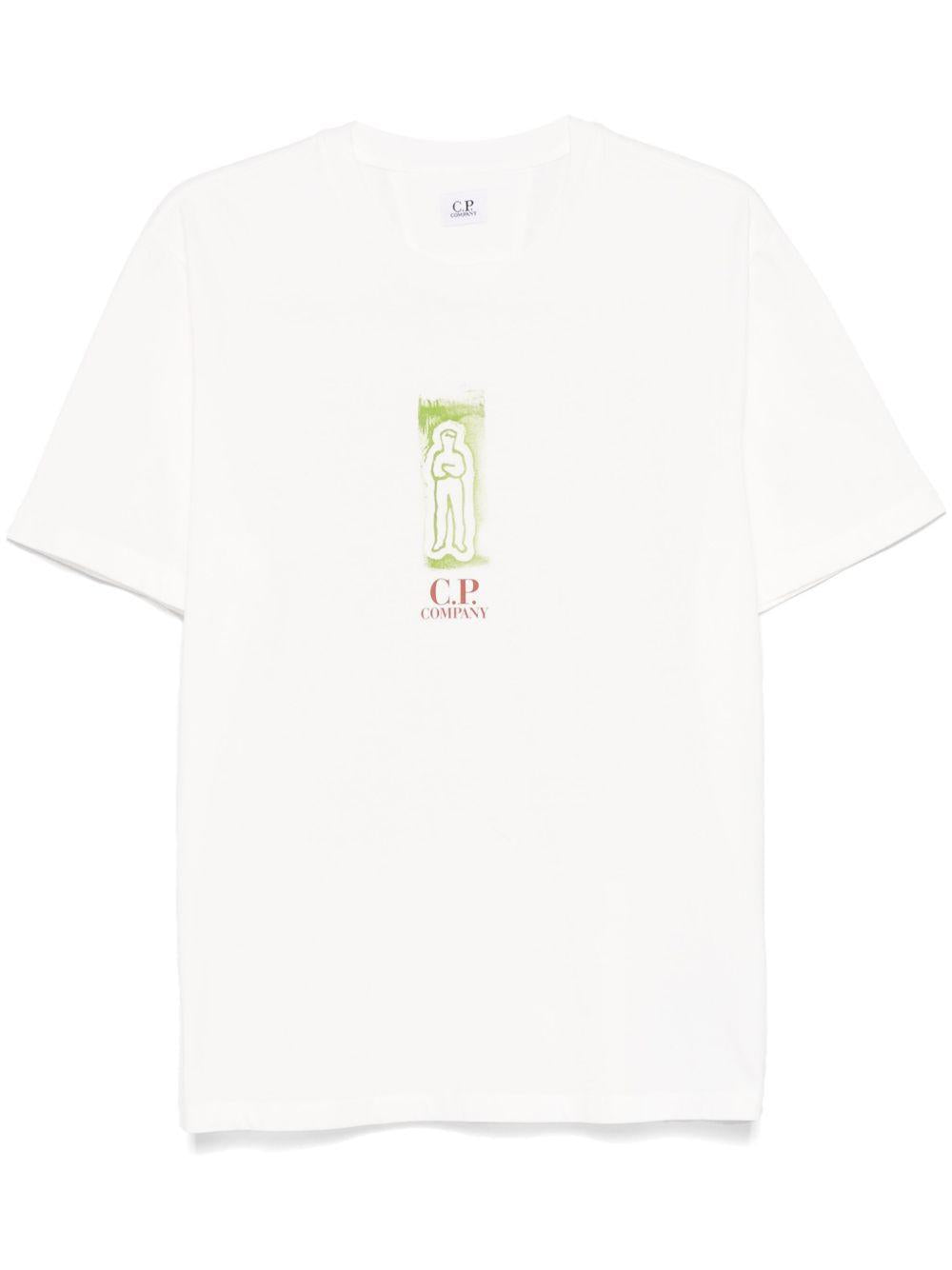 24/1 Jersey Front and Back Logo T-Shirt<BR/> 18CMTS310A005431G 103 GAUZE WHITE CP COMPANY