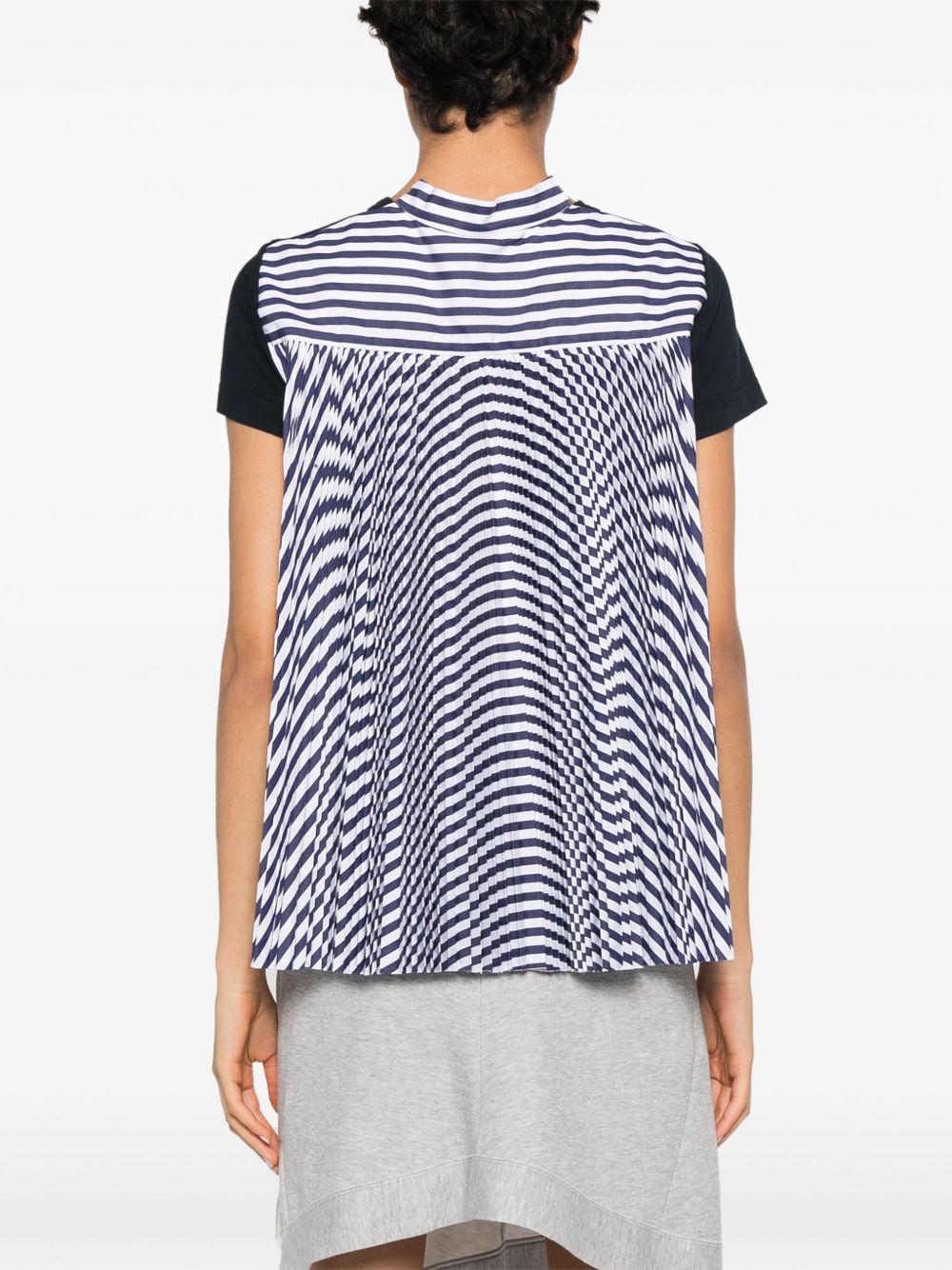 T-shirt in Jersey di Cotone e Raso di Poliestere SCW238 240 NAVY STRIPE SACAI