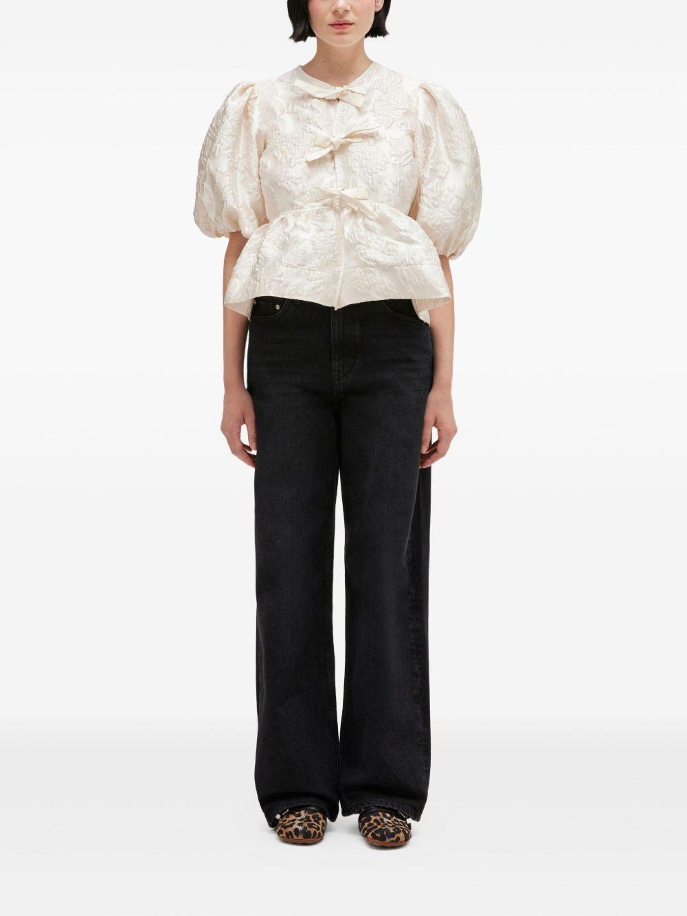 Satin Cloque Peplum Blouse A1040079 135 EGRET GANNI