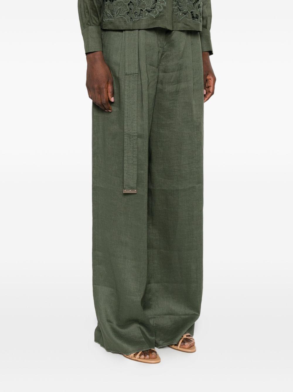 Pantaloni In Tela Ramie Lavato MSTCALI 061 VERDE MILITARE MAX MARA STUDIO