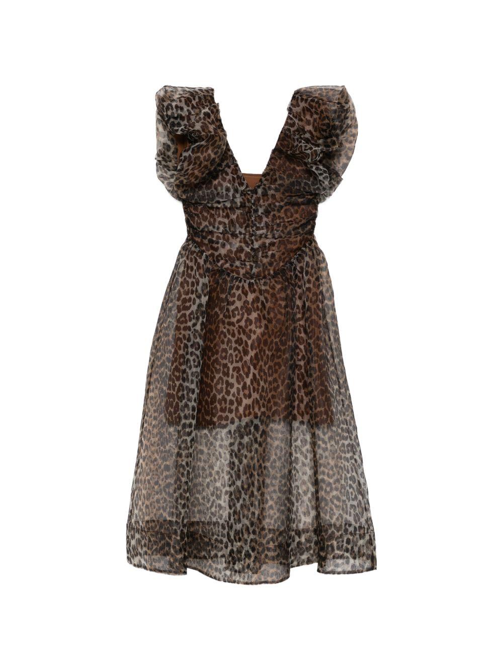 Printed Textured Organza Long Ruched Dress A1030248 859 ALMON MILK GANNI