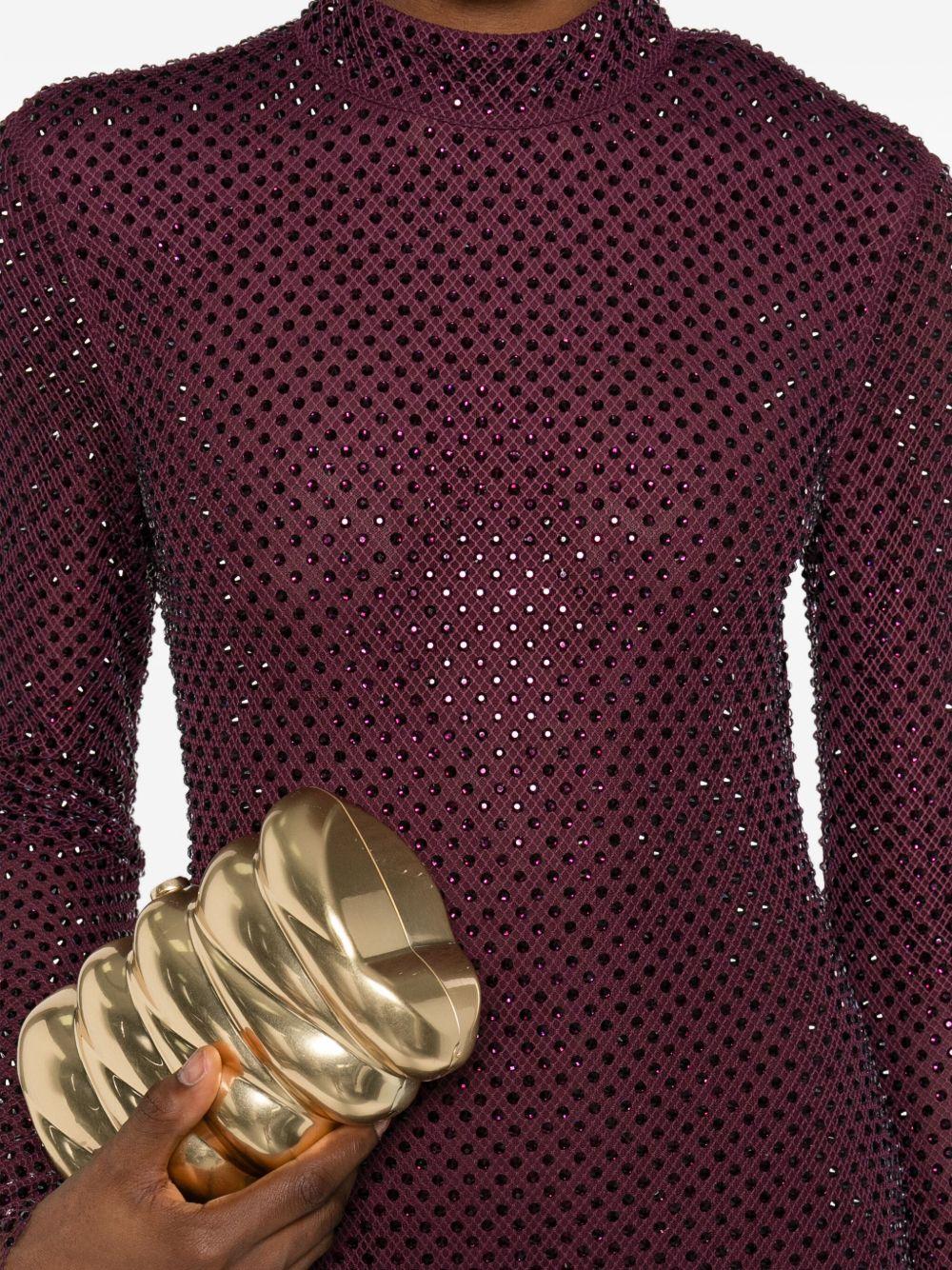 Midi Dress in Reticolo Burgundy con Strass SC25031MBU BURGUNDY SELF-PORTRAIT