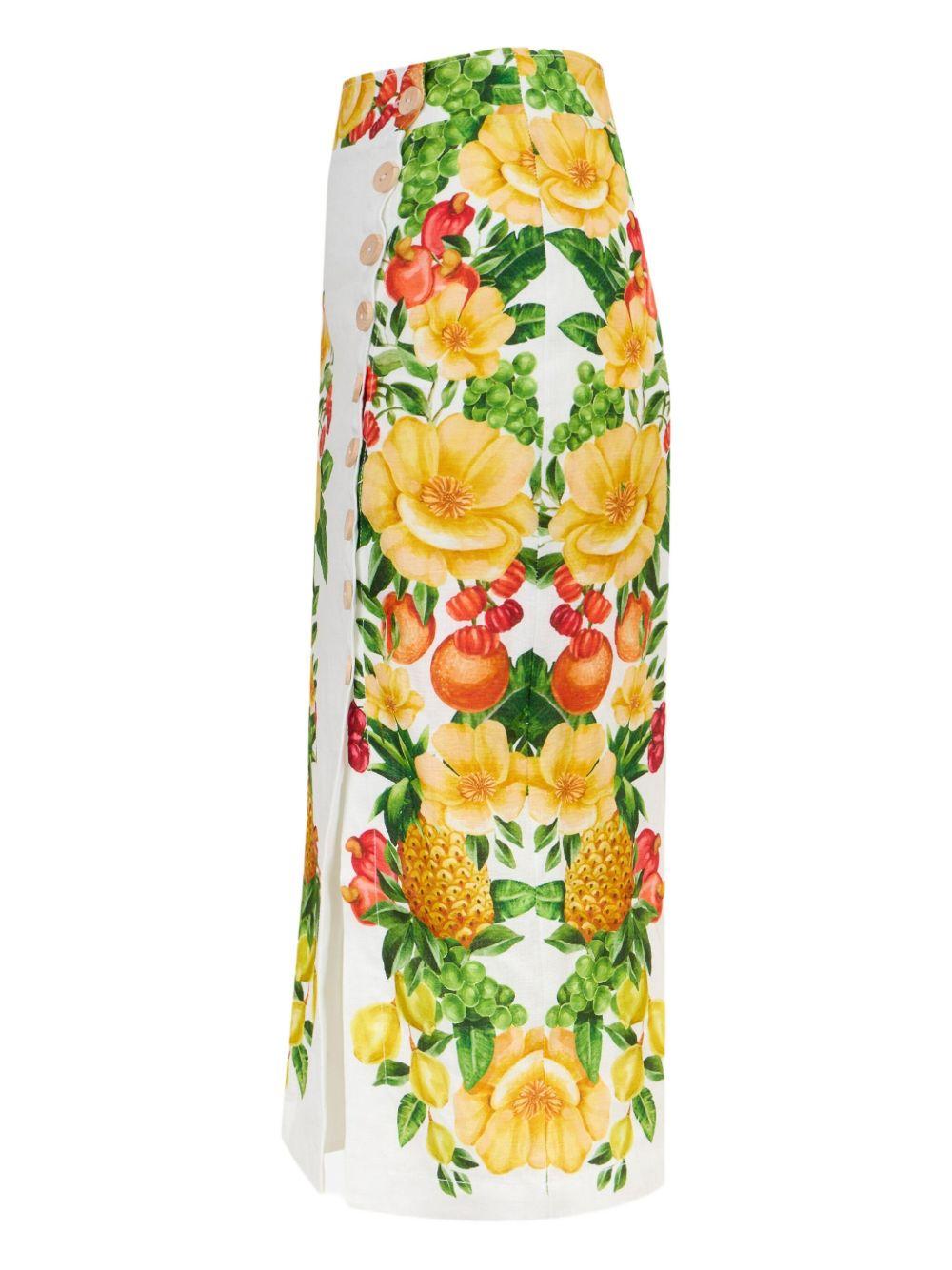 Gonna midi Off-White Picnic Flowers in lino Euroflax™ 335736 25074 PICNIC FLOWERS FARM RIO