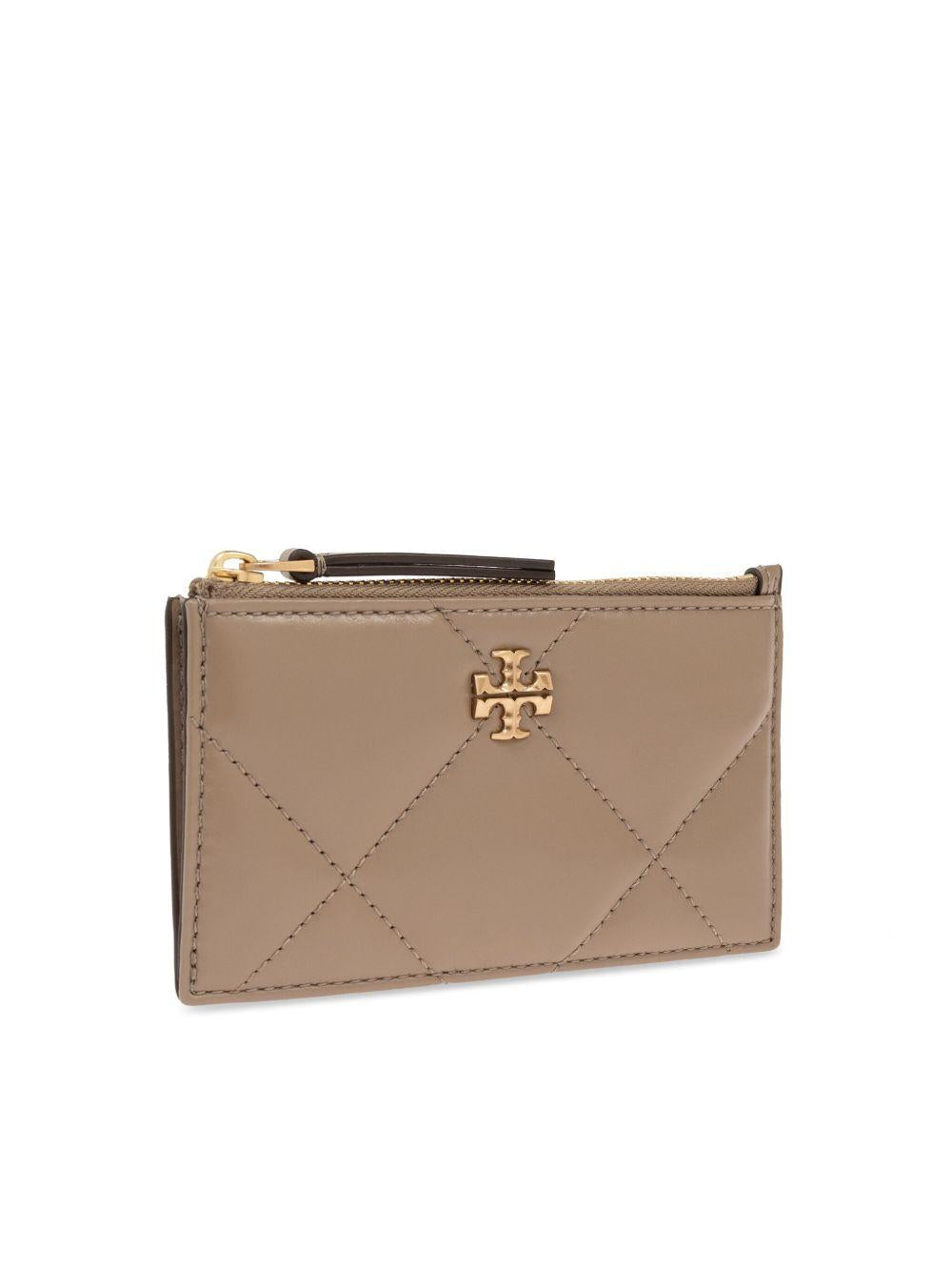 Portacarte Kira trapuntato a motivo diamante con zip 158629 250 TAUPE OAK TORY BURCH