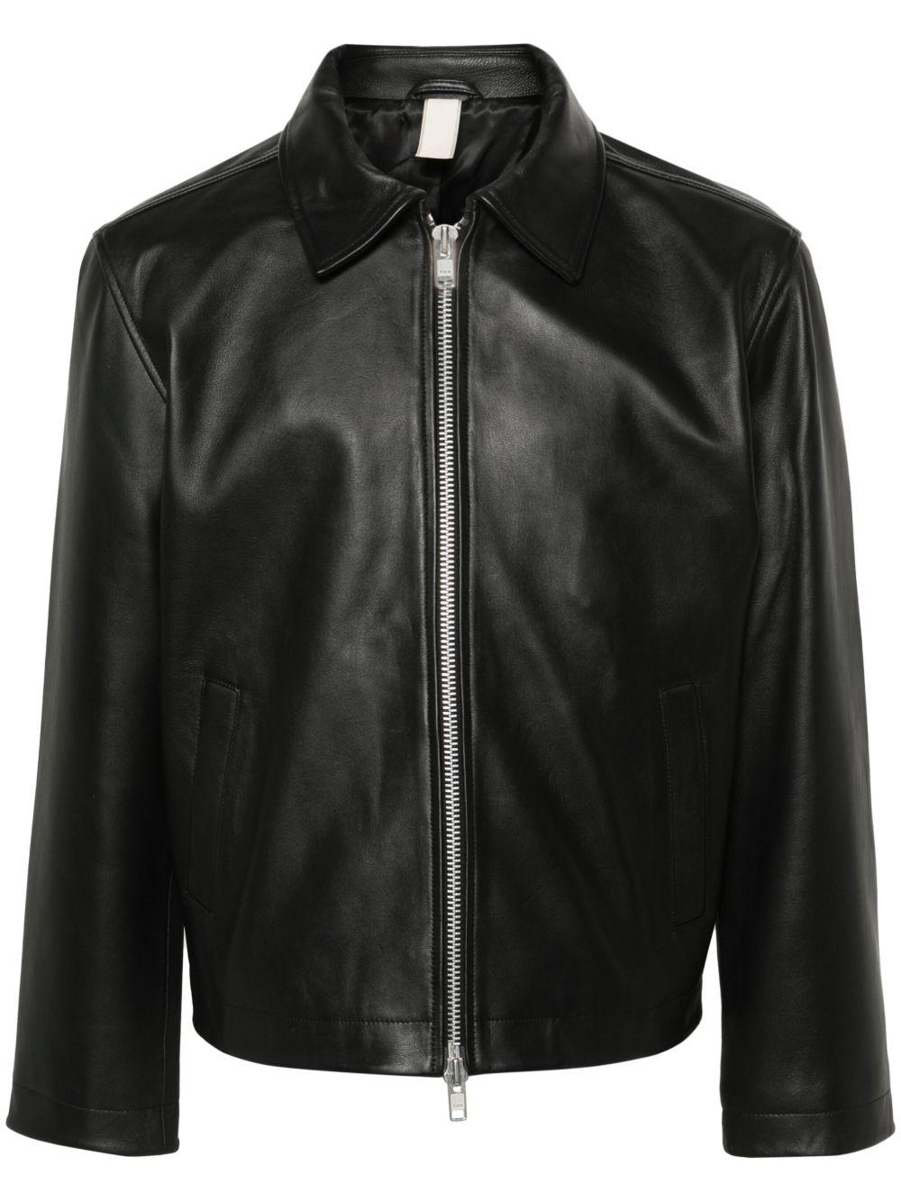 Zip-up leather jacket 6027 999 BLACK SUNFLOWER