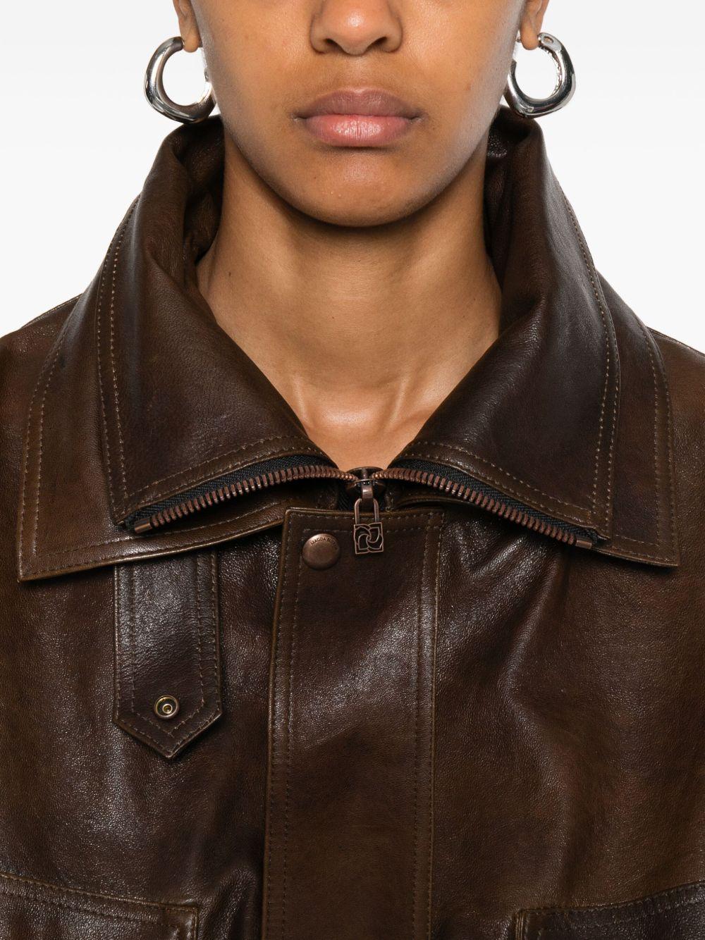 Snap-collar leather aviator jacket 298725 BROWN MAGDA BUTRYM
