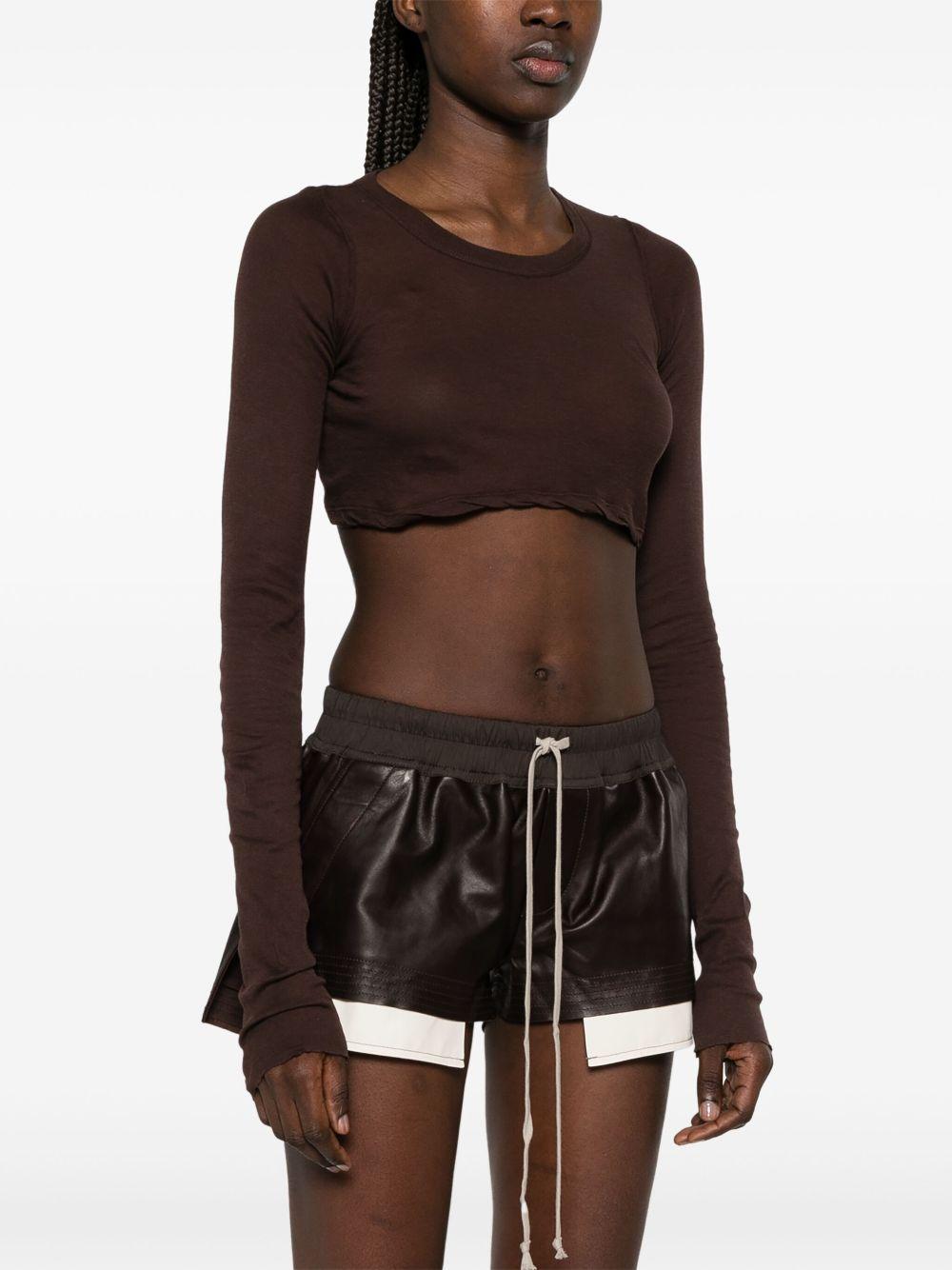 Longsleeved cropped T-shirt RP01E7220UC 14 MAHOGANY RICK OWENS