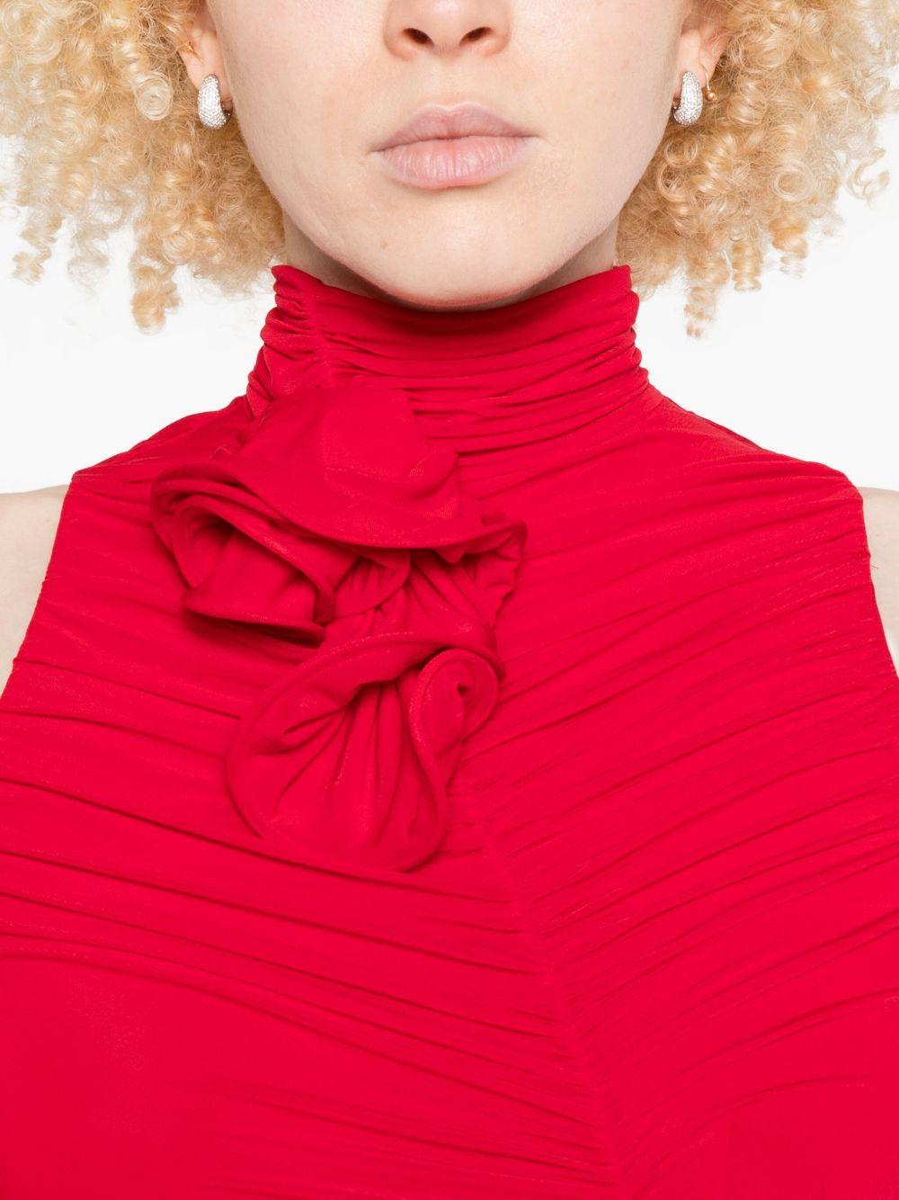 High-Neck Draped Midi Dress in Red 238925 RED MAGDA BUTRYM