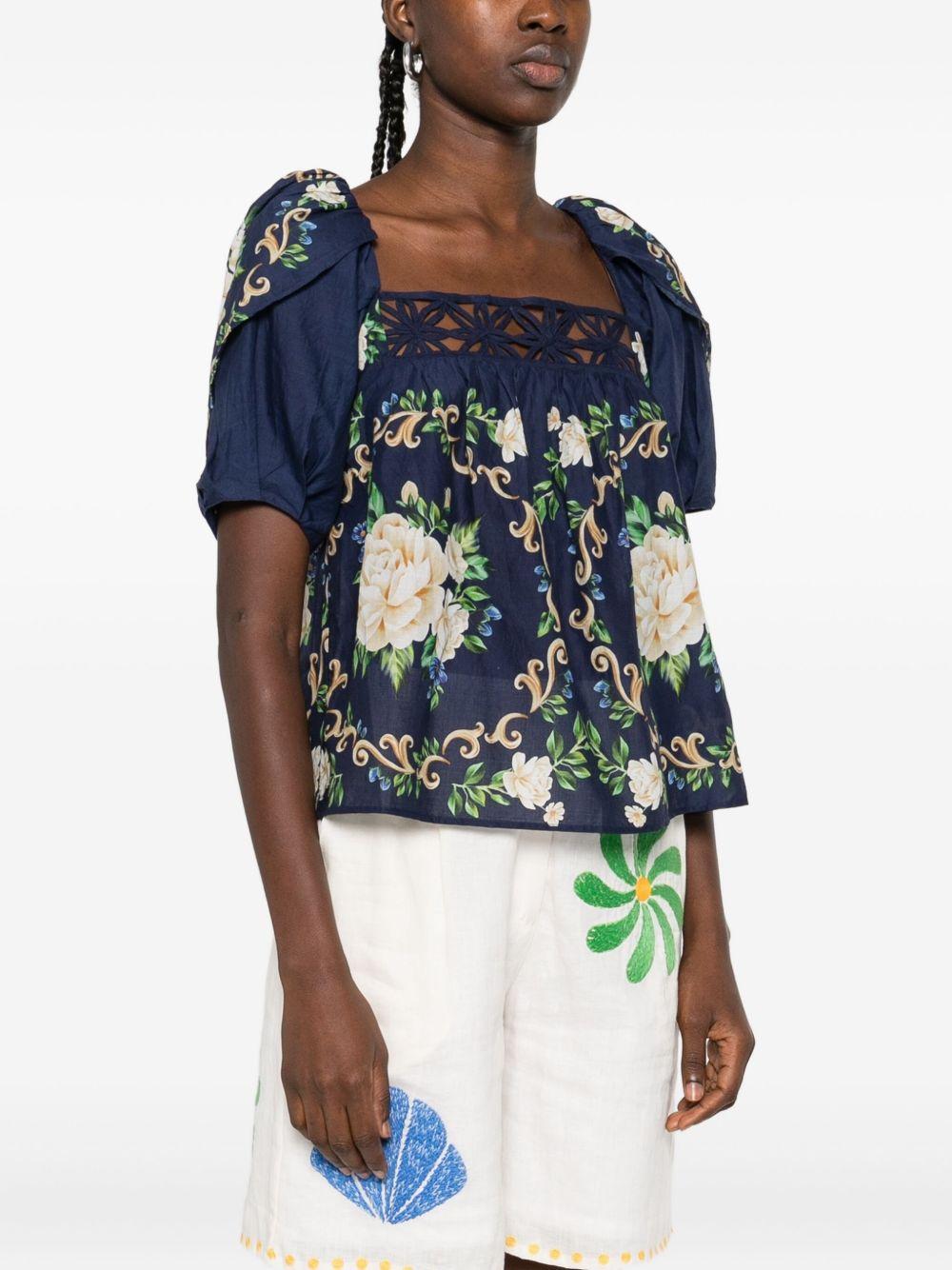 Blue Flower Tapestry Yoke Blouse 336470 25034 FLOWER TAPESTRY FARM RIO