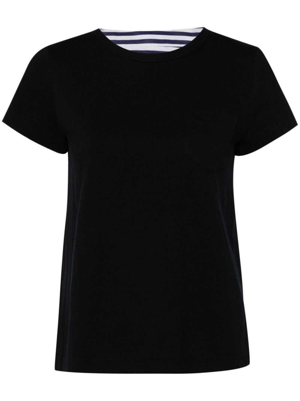 T-shirt in Jersey di Cotone e Raso di Poliestere SCW238 240 NAVY STRIPE SACAI