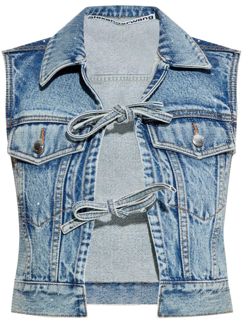 Gilet in denim con laccetti sul davanti e perline trasparenti termoapplicate 1WC1251603 486 VINTAGE LIGHT INDIGO ALEXANDER WANG