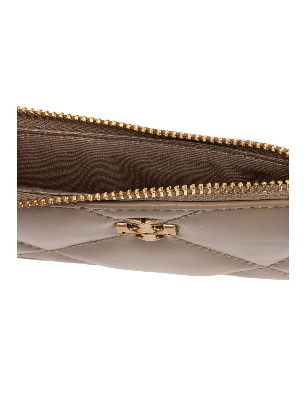 Portacarte Kira trapuntato a motivo diamante con zip 158629 250 TAUPE OAK TORY BURCH