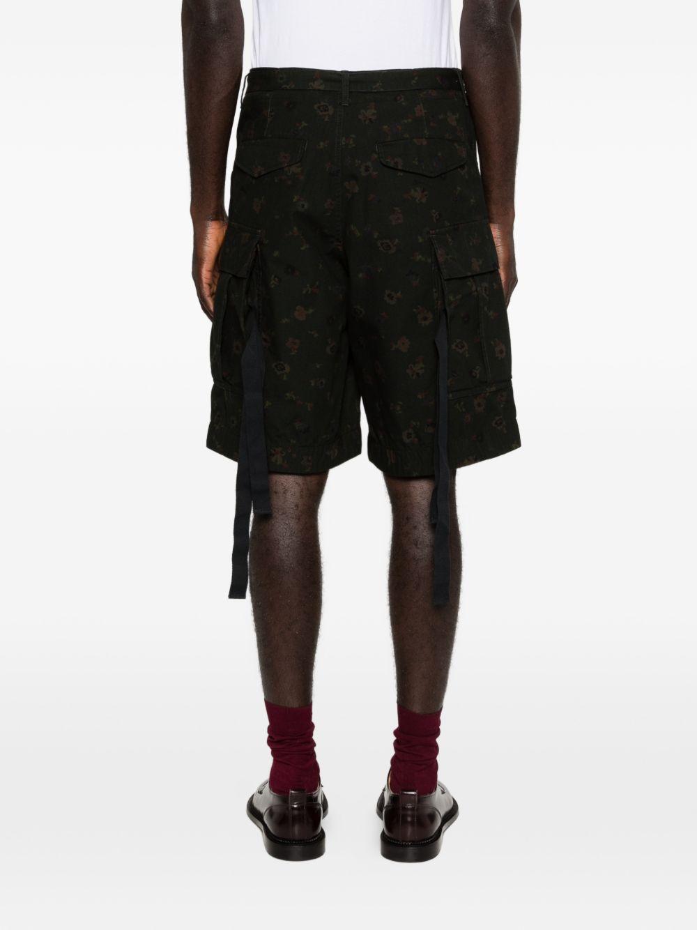 Overdyed Floral Print Cargo Shorts<BR/> 2603979M 551 GREEN SACAI